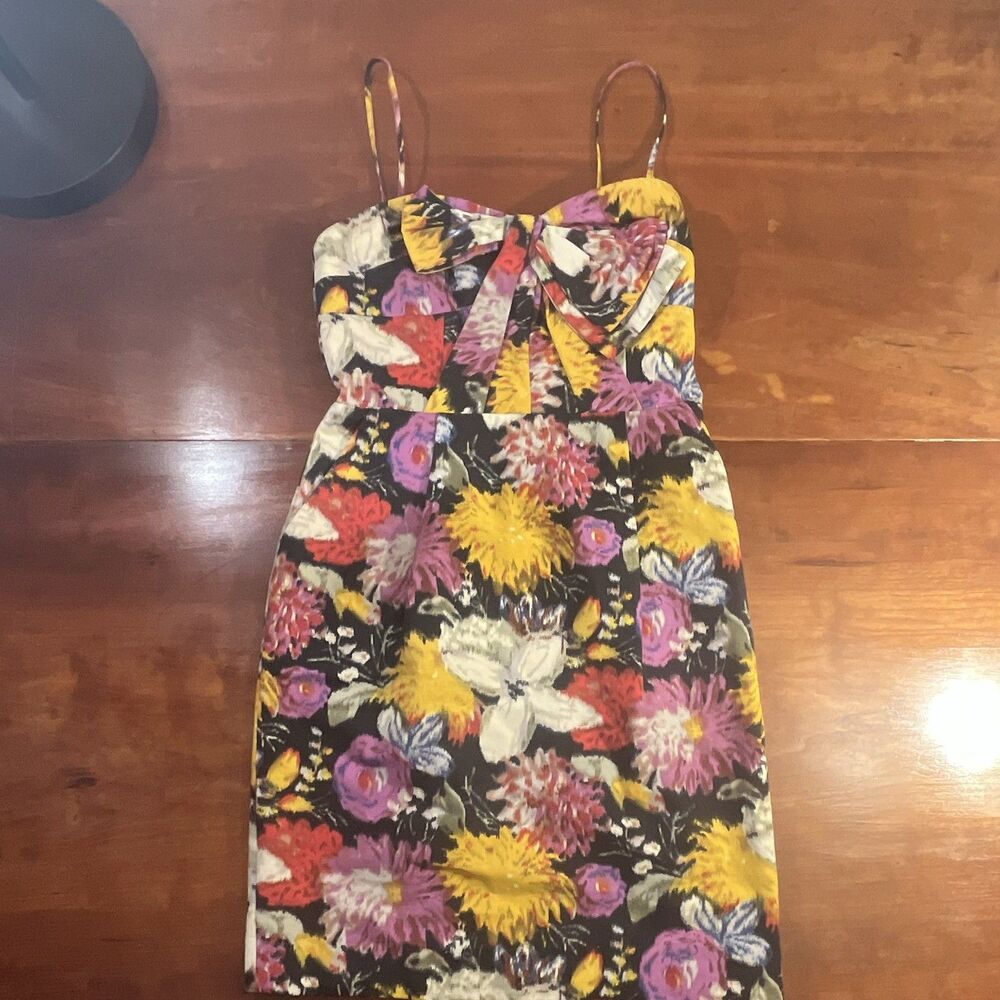 Moulinette Soeurs Multicolor Floral Sweetheart Bow Sheath Short Dress 2 in 1 Sz0